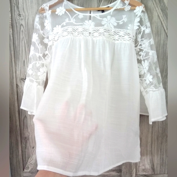 White Boho Gauze Crochet Top 16 - Picture 2 of 6